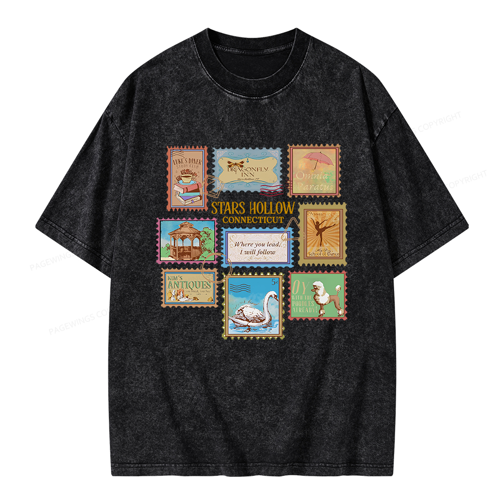 Pagewings Stars Hollow Stamps Unisex Washed T-shirt