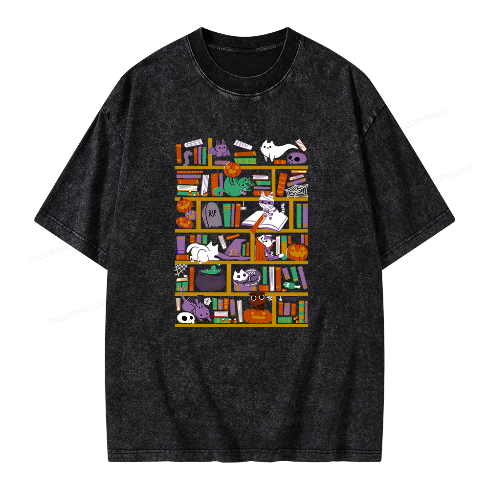 Pagewings Halloween Library Unisex Washed T-shirt