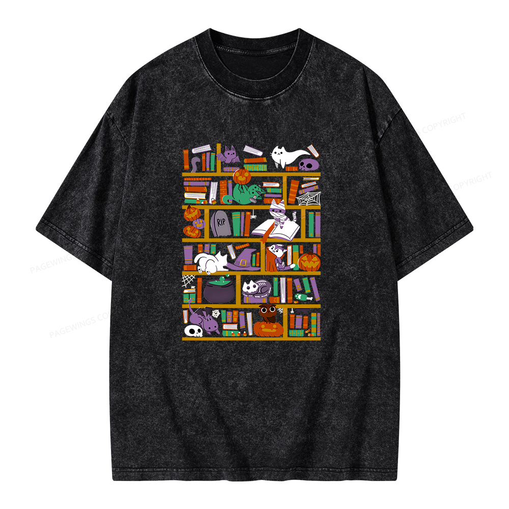 Pagewings Halloween Library Unisex Washed T-shirt