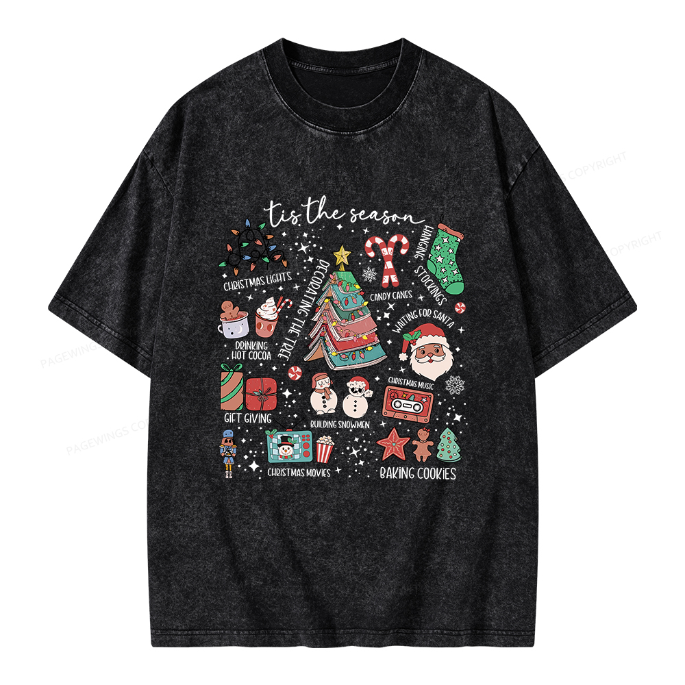 Pagewings Book Lover Retro Christmas Unisex Washed T-shirt