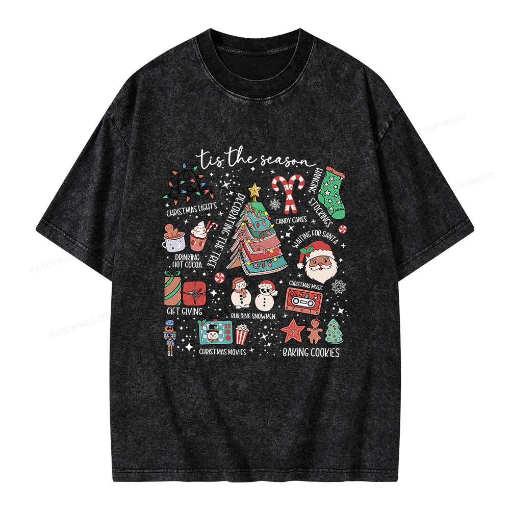 Pagewings Book Lover Retro Christmas Unisex Washed T-shirt