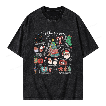 Pagewings Book Lover Retro Christmas Unisex Washed T-shirt