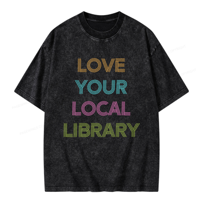 Pagewings Love Your Local Library Unisex Washed T-shirt