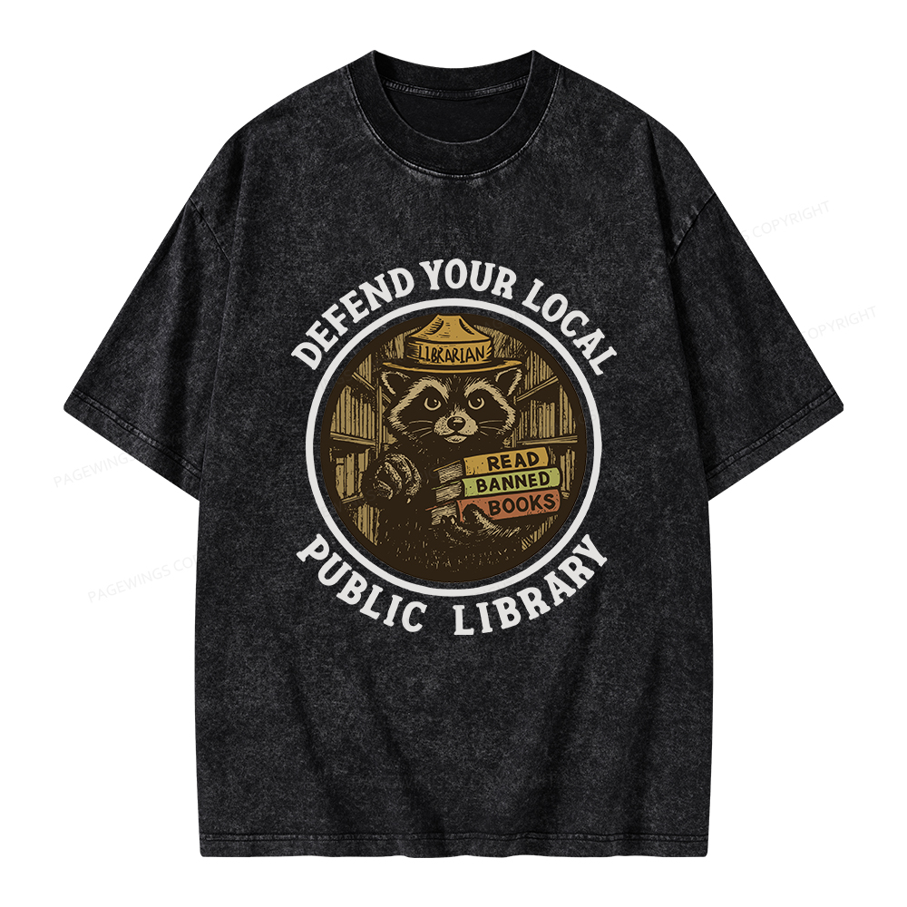 Pagewings Defend Your Local Public Library Unisex Washed T-shirt
