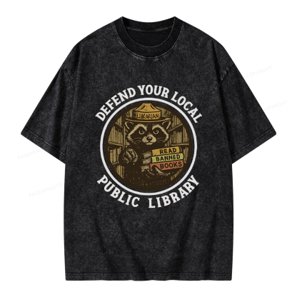 Pagewings Defend Your Local Public Library Unisex Washed T-shirt