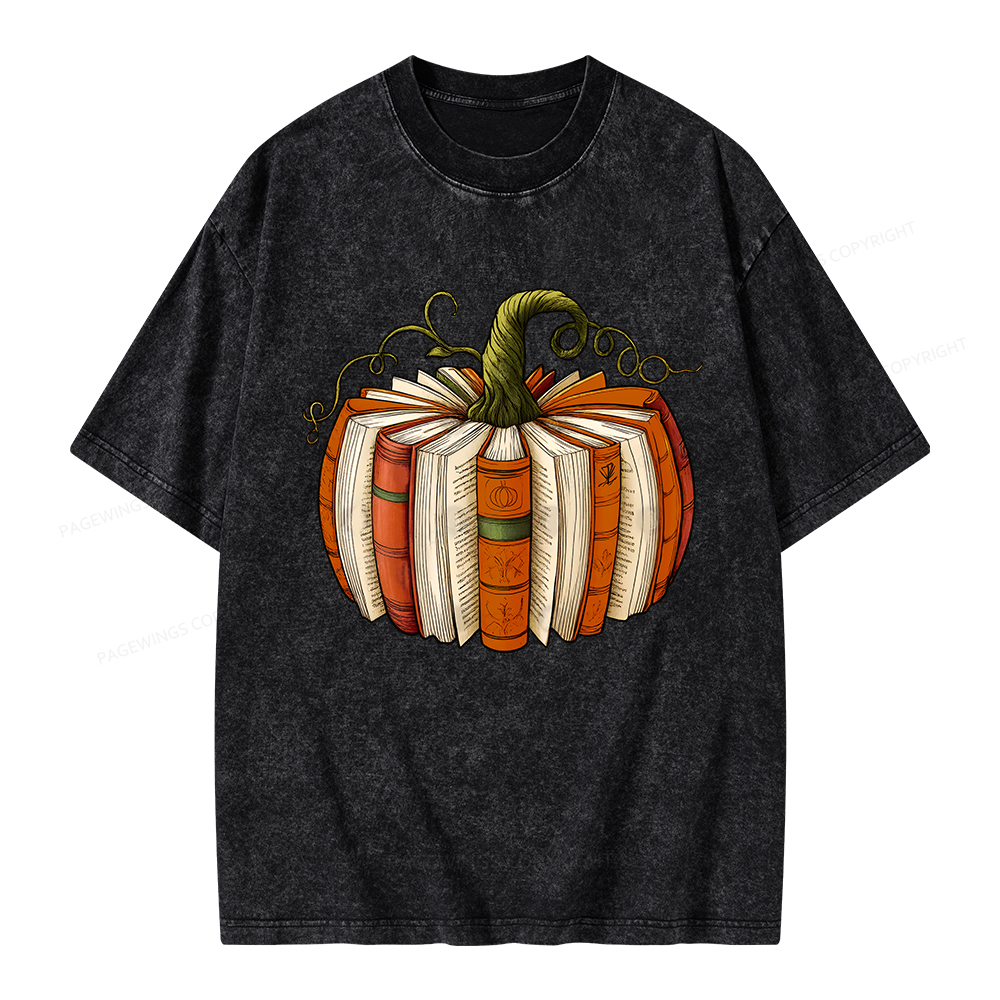 Pagewings Fall Book Pumpkin Unisex Washed T-shirt