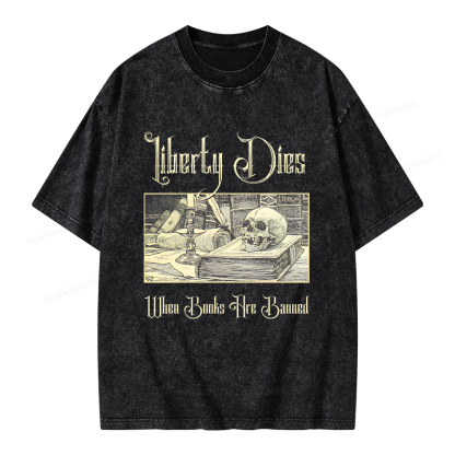 Pagewings Liberty Dies Where Books Are Banned Unisex Washed T-shirt