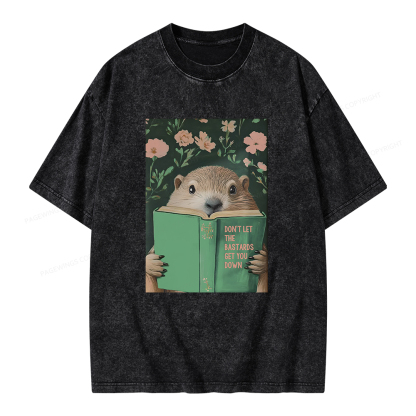 Pagewings Groundhog Reading Motivational Book Unisex Washed T-shirt