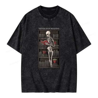 Pagewings Never Stop Reading Unisex Washed T-shirt