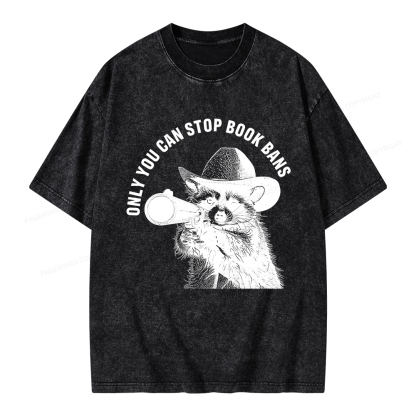 Pagewings Only You Can Stop Book Bans Unisex Washed T-shirt