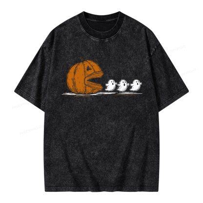 Pagewings Halloween Pumpkin Eat Ghost Unisex Washed T-shirt
