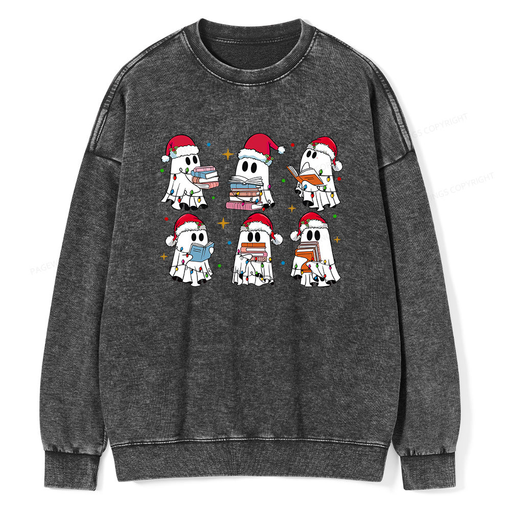 Pagewings Christmas Book Ghost Unisex Washed Sweatshirt