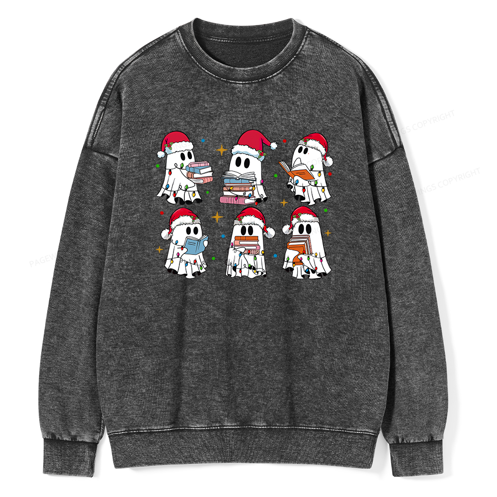Pagewings Christmas Book Ghost Unisex Washed Sweatshirt