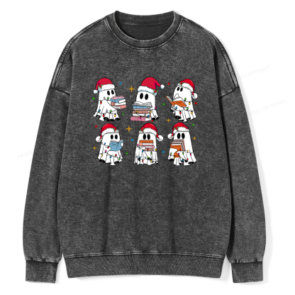 Pagewings Christmas Book Ghost Unisex Washed Sweatshirt
