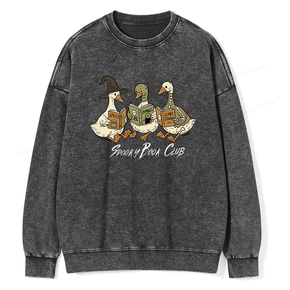 Pagewings Spooky Book Club Unisex Washed Sweatshirt