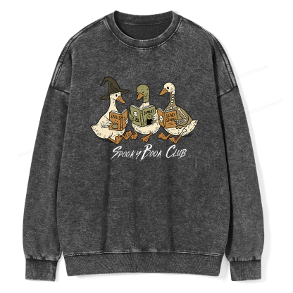 Pagewings Spooky Book Club Unisex Washed Sweatshirt