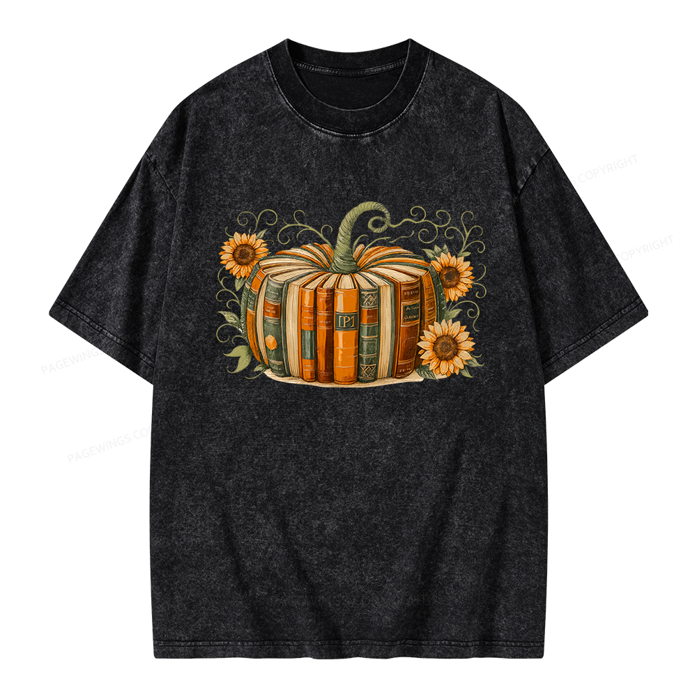 Pagewings Fall Book Pumpkin Unisex Washed T-shirt