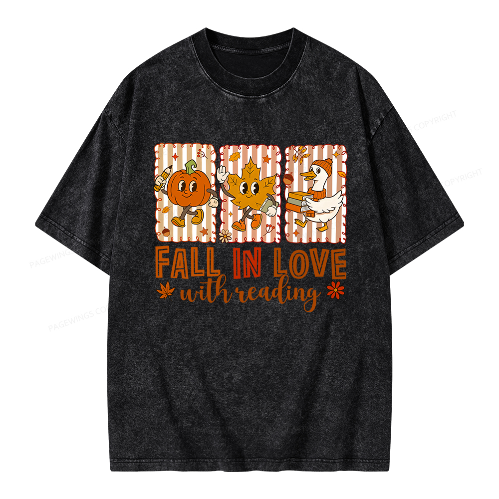 Pagewings Fall In Love With Reading Unisex Washed T-shirt