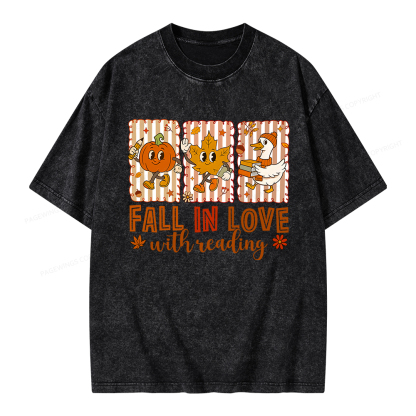 Pagewings Fall In Love With Reading Unisex Washed T-shirt