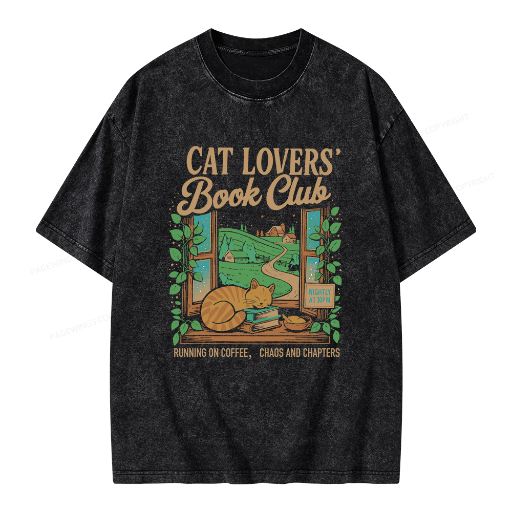 Pagewings Cat Lovers' Book Club Unisex Washed T-shirt