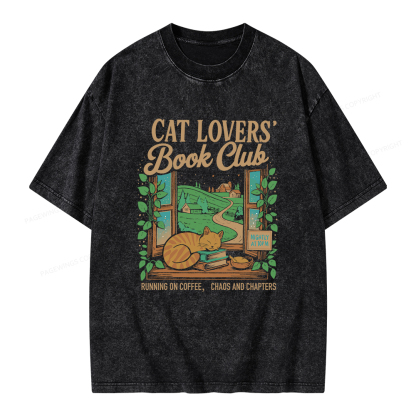 Pagewings Cat Lovers' Book Club Unisex Washed T-shirt