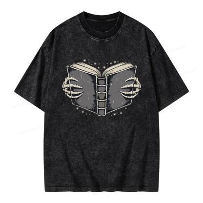 Pagewings Book Skeleton Hands Unisex Washed T-shirt