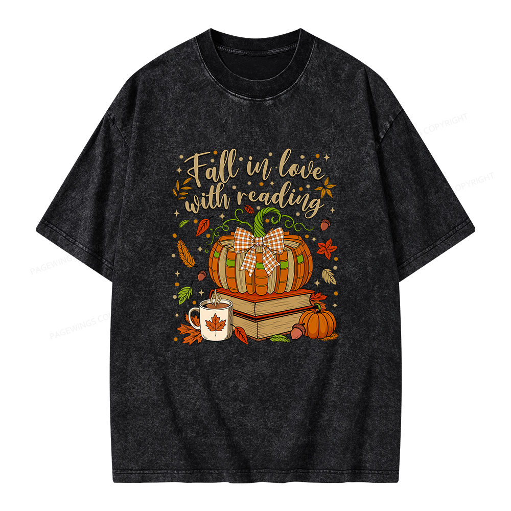 Pagewings Fall In Love With Reading Unisex Washed T-shirt
