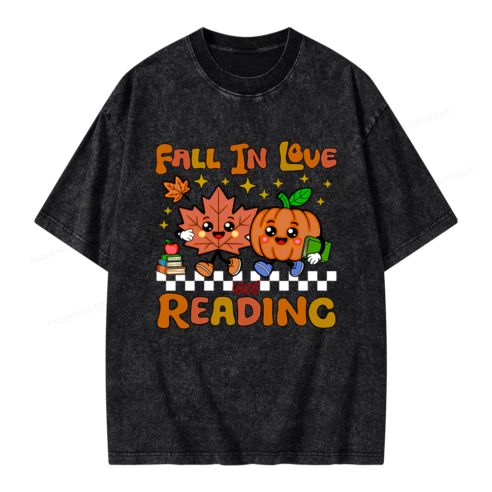 Pagewings Thanksgiving Fall In Love With Reading Unisex Washed T-shirt