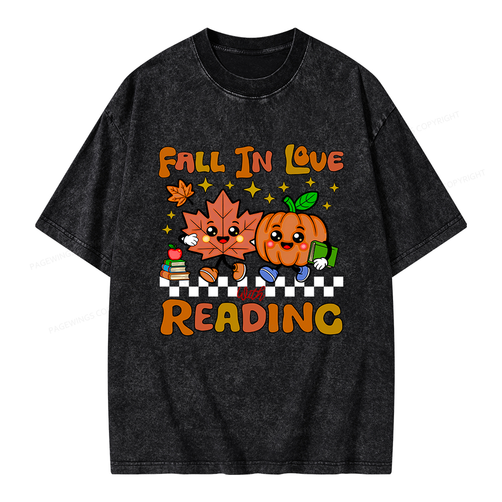 Pagewings Thanksgiving Fall In Love With Reading Unisex Washed T-shirt