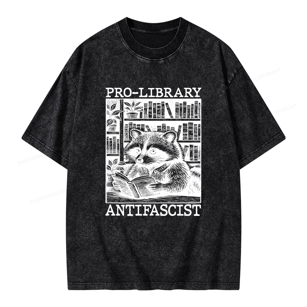 Pagewings Pro Library Antifascist Unisex Washed T-shirt