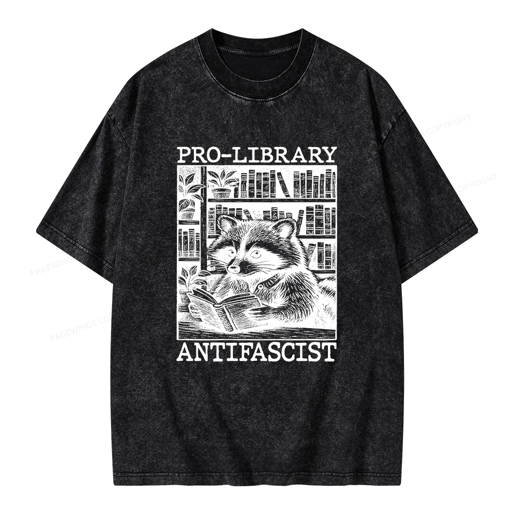 Pagewings Pro Library Antifascist Unisex Washed T-shirt