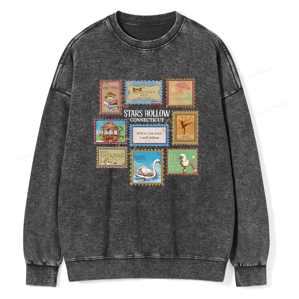 Pagewings Stars Hollow Stamps Unisex Washed Sweatshirt