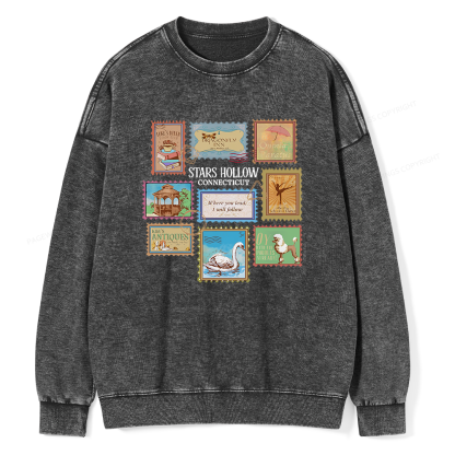 Pagewings Stars Hollow Stamps Unisex Washed Sweatshirt