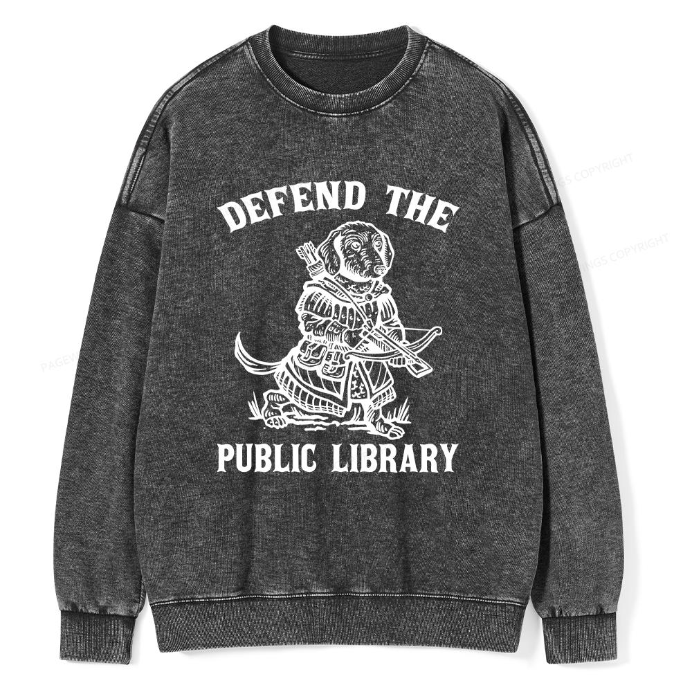 Pagewings Defend The Public Library Unisex Washed Sweatshirt