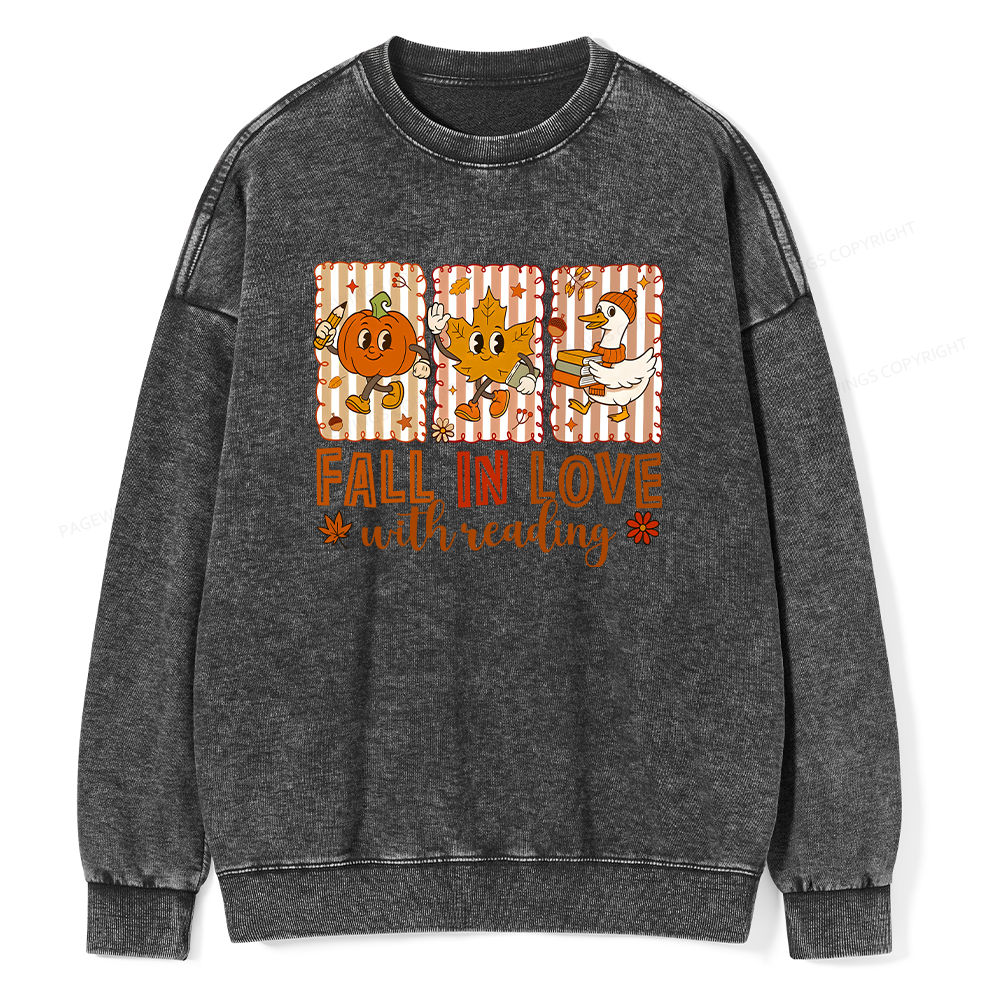 Pagewings Fall In Love With Reading Unisex Washed Sweatshirt