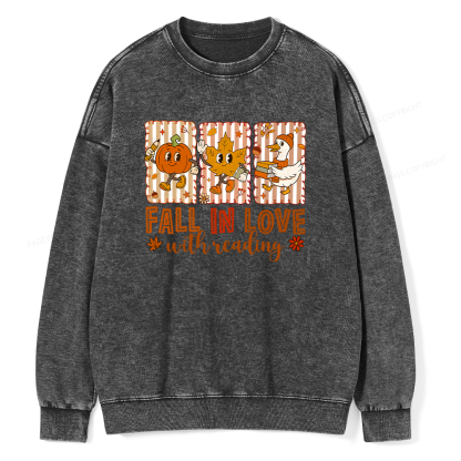 Pagewings Fall In Love With Reading Unisex Washed Sweatshirt