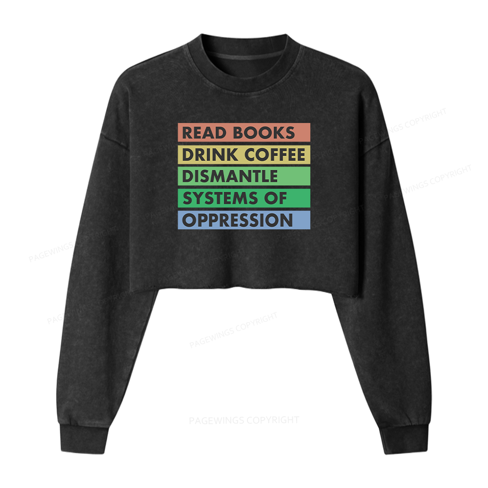 Pagewings Read Books Women Washed Crop Sweatshirt