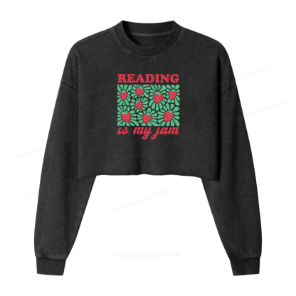 Pagewings Reading Is My Jam Women Washed Crop Sweatshirt