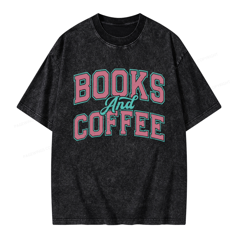 Pagewings Books and Coffee Unisex Washed T-shirt