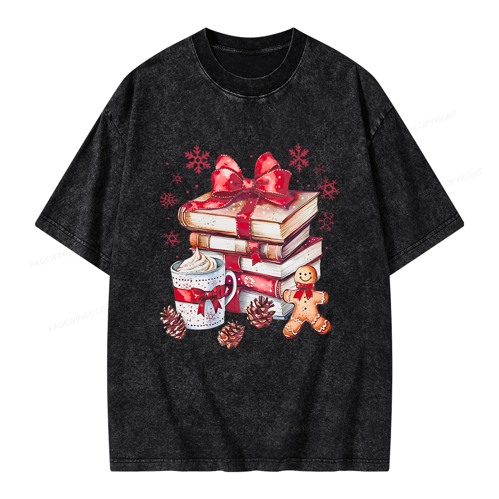 Pagewings Christmas Books Unisex Washed T-shirt