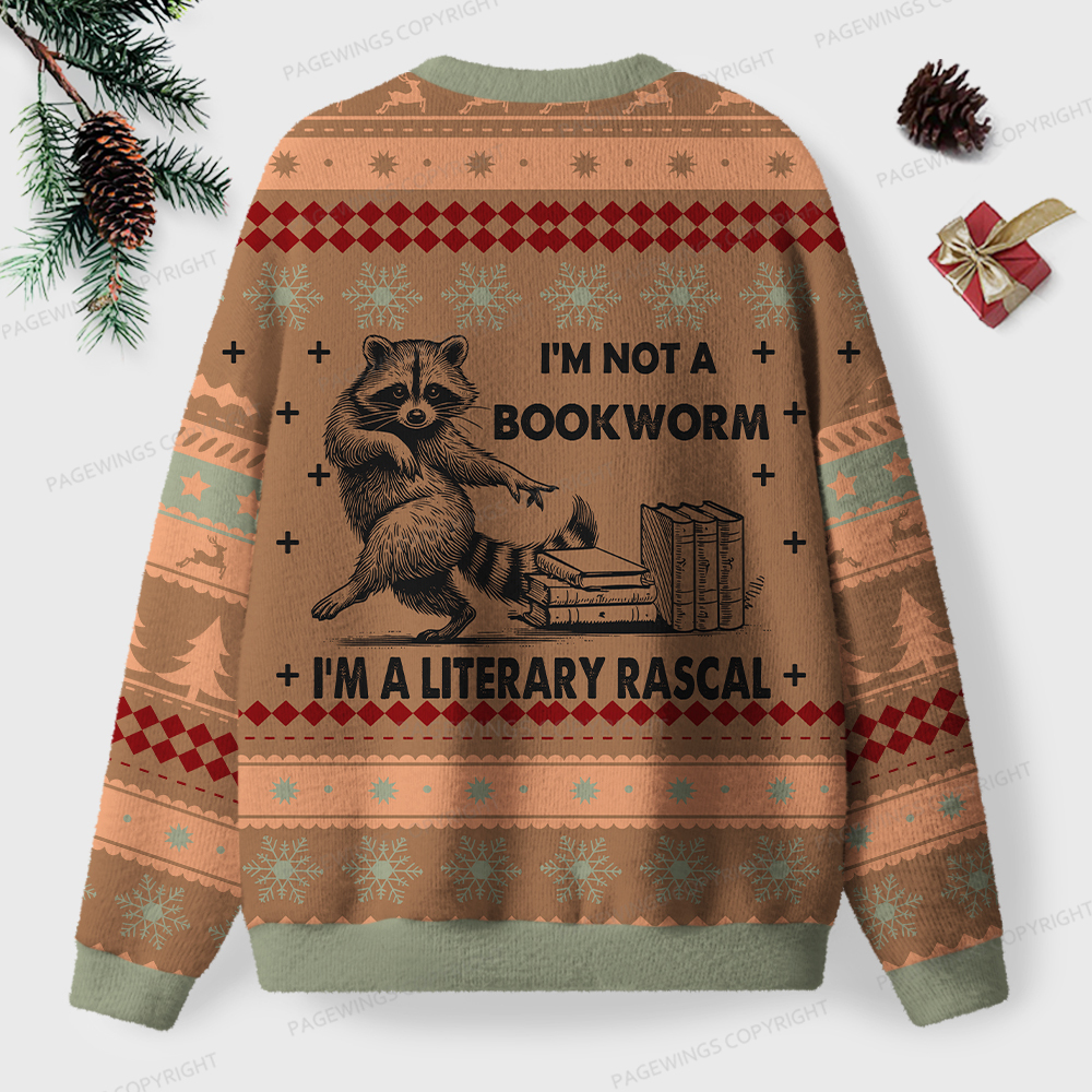Pagewings I'm Not A Bookworm I'm A Literary Rascal Unisex Ugly Knit Sweatshirt