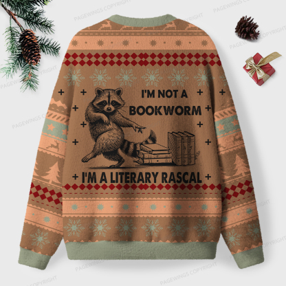 Pagewings I'm Not A Bookworm I'm A Literary Rascal Unisex Ugly Knit Sweatshirt