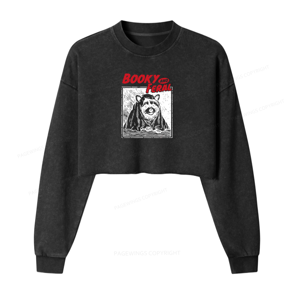 Pagewings Booky And Feral Women Washed Crop Sweatshirt