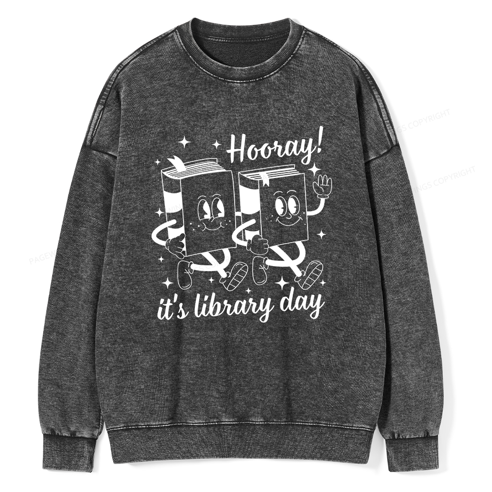 Pagewings School Librarian Shirt, Library Shirt Unisex Washed Sweatshirt
