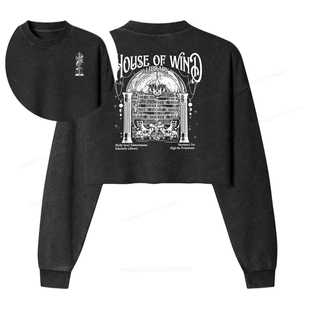 Pagewings House of Wind Library Women Washed Crop Sweatshirt