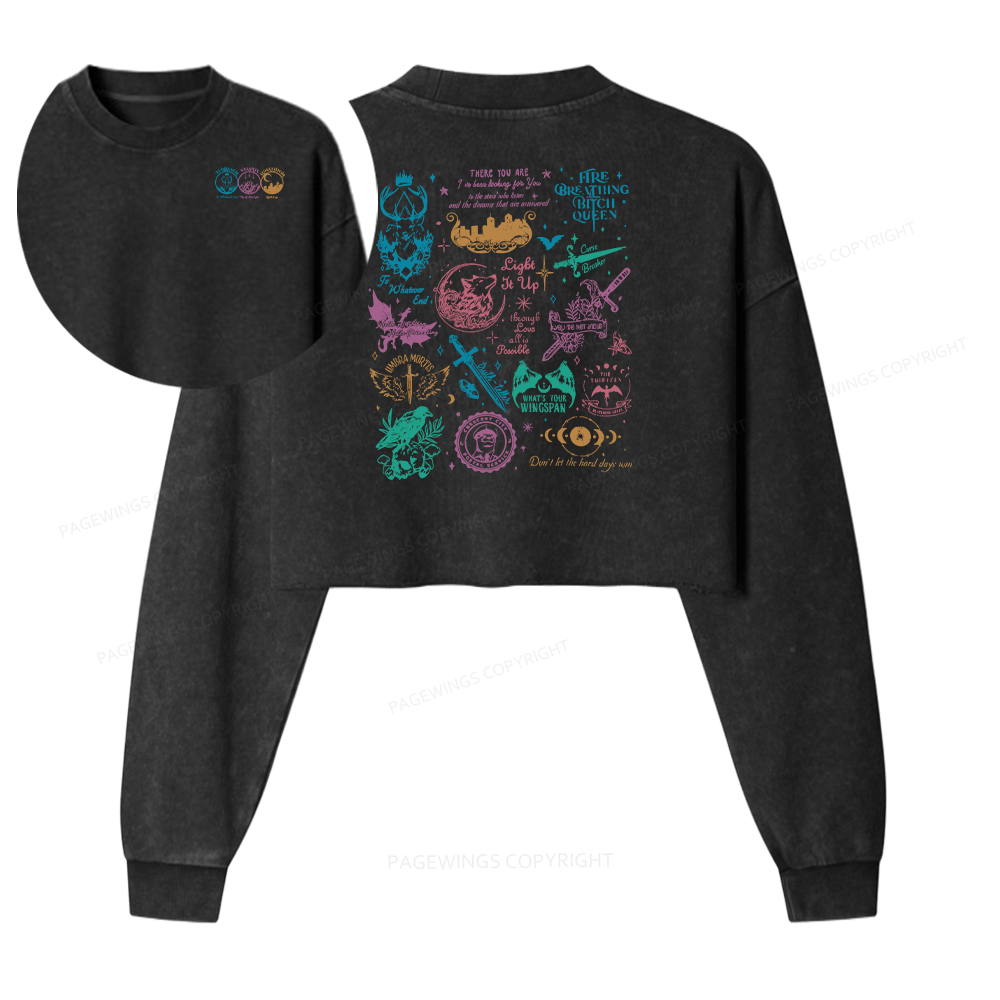 Pagewings Fantastic Reader Women Washed Crop Sweatshirt