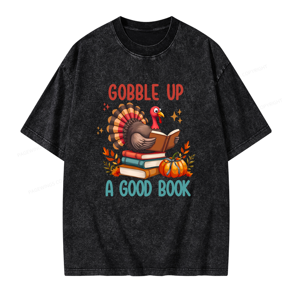 Pagewings Thanksgiving Turkey Reading Unisex Washed T-shirt