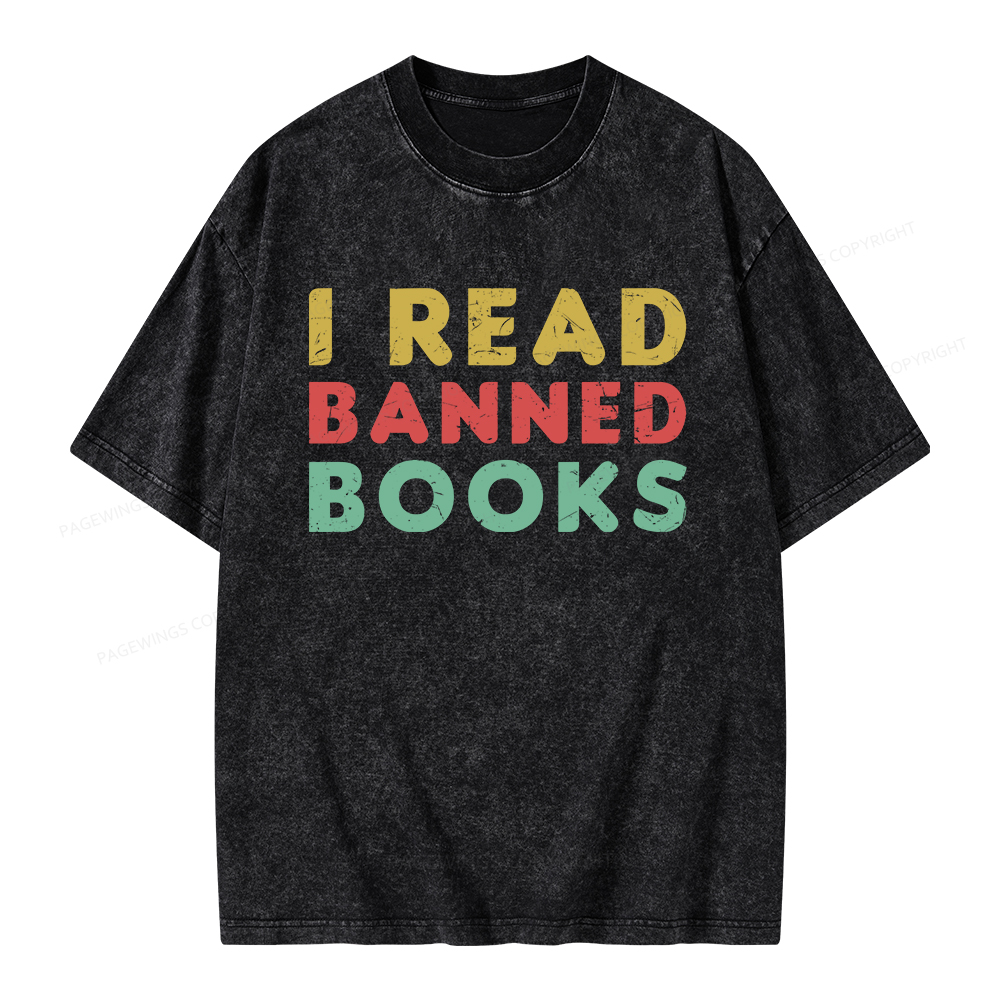 Pagewings Vintage I Read Banned Books Geek Readers T-Shirt Unisex Washed T-shirt