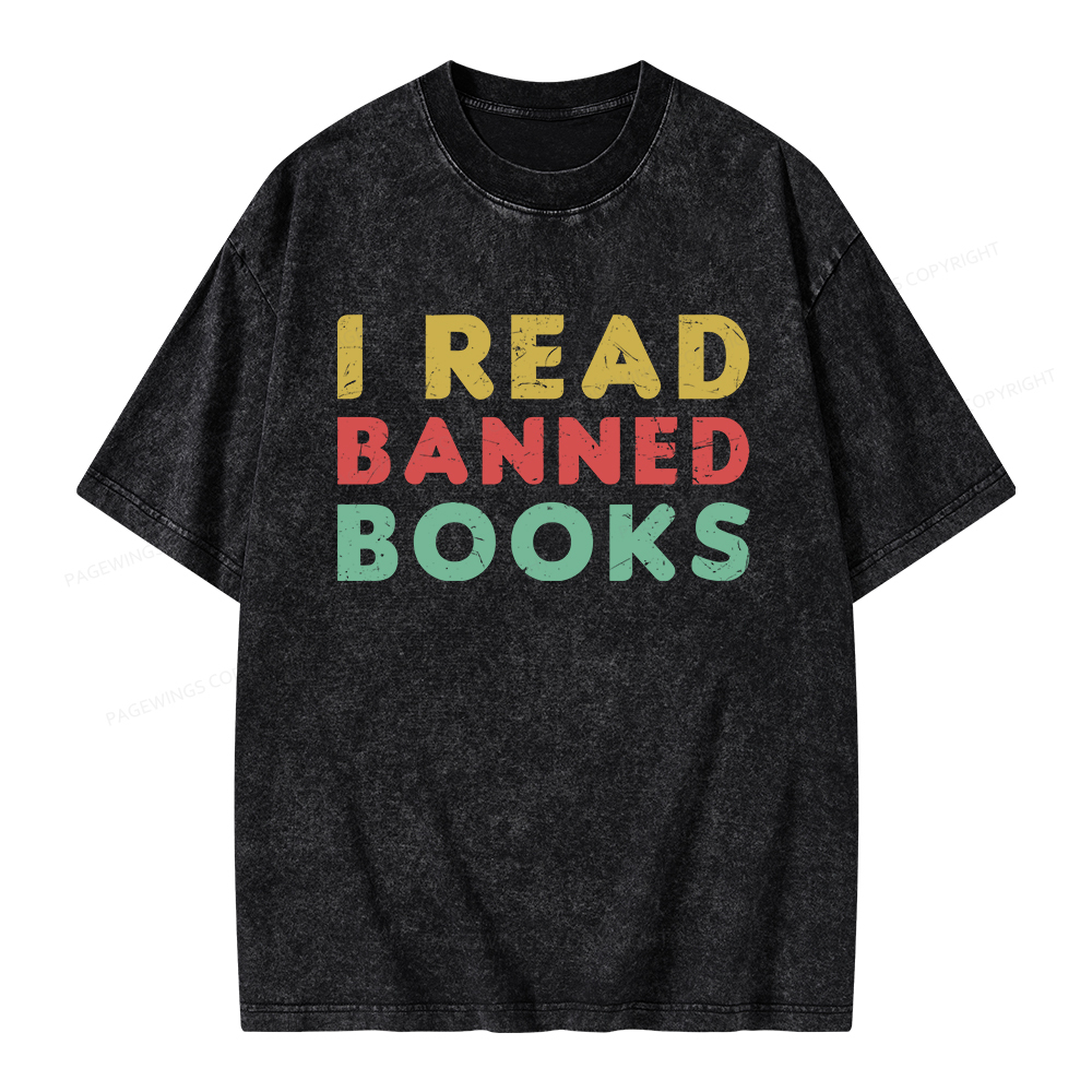 Pagewings Vintage I Read Banned Books Geek Readers T-Shirt Unisex Washed T-shirt