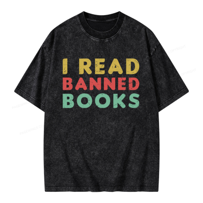Pagewings Vintage I Read Banned Books Geek Readers T-Shirt Unisex Washed T-shirt